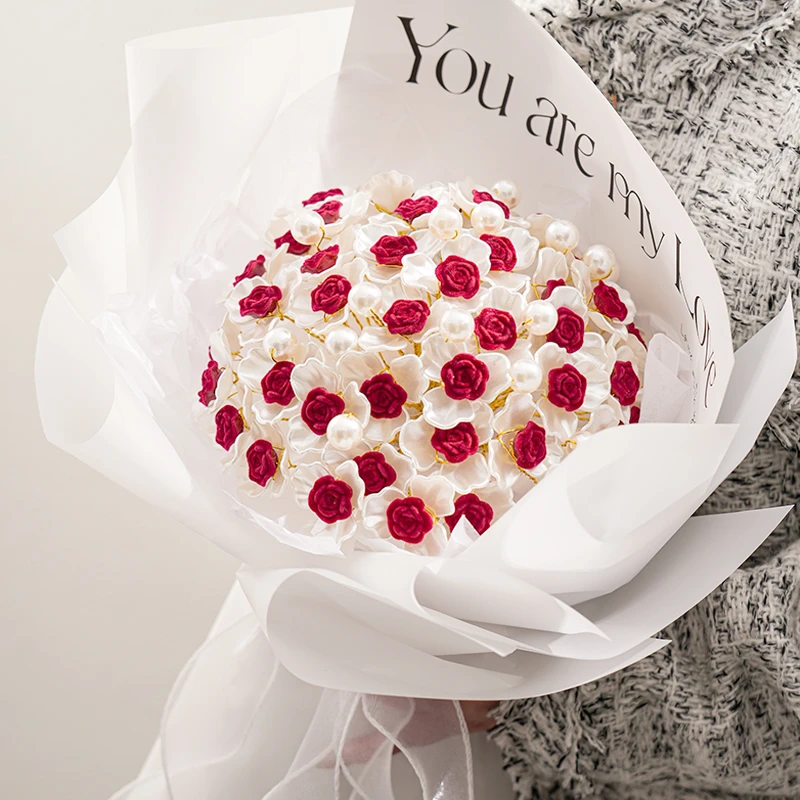 红丝绒玫瑰手工自制diy花束手捧花材料包闺蜜送女朋友创意520礼物