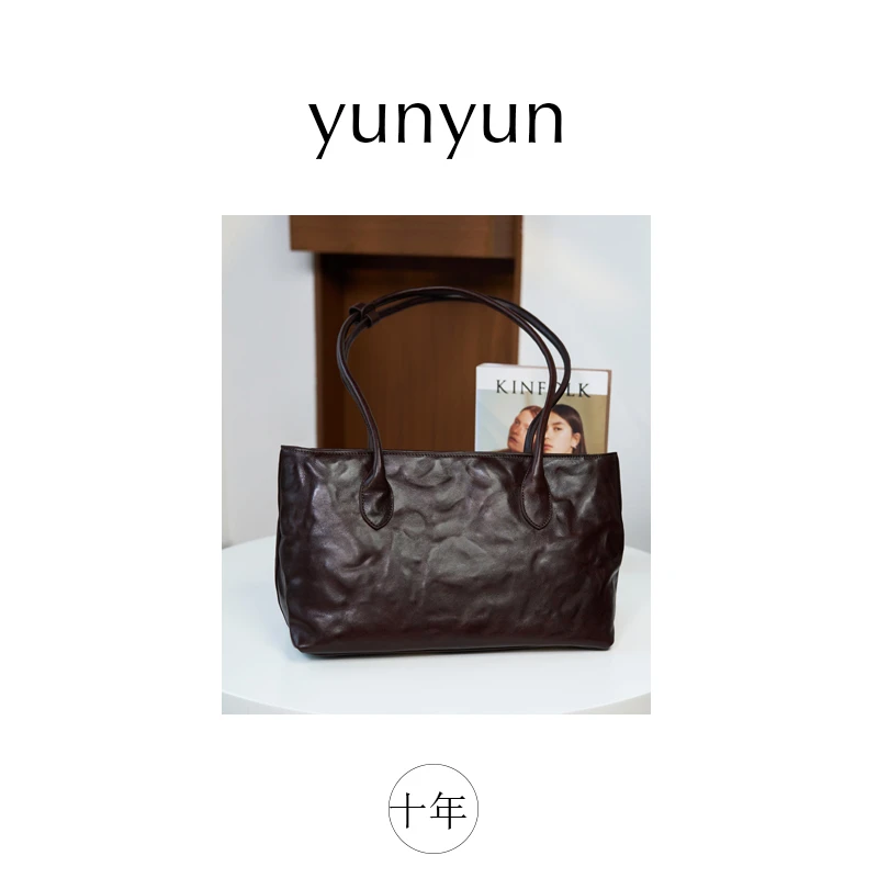 芸芸【十年】托特包复古纯色双根手提式单肩包休闲通勤潮流#6706