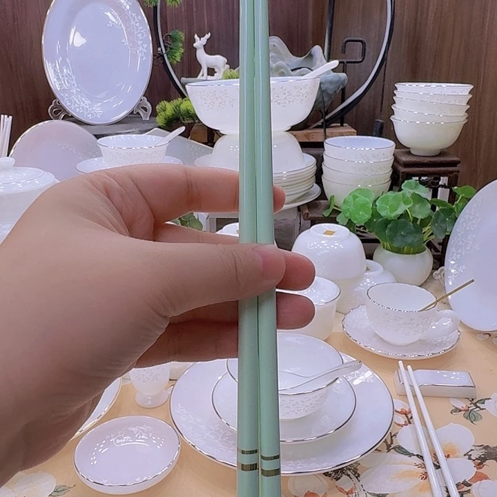 瓷绿色骨瓷筷子十双