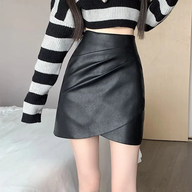 秋冬辣妹新款高档小皮裙半身裙高腰显瘦a字防走光包臀短裙子