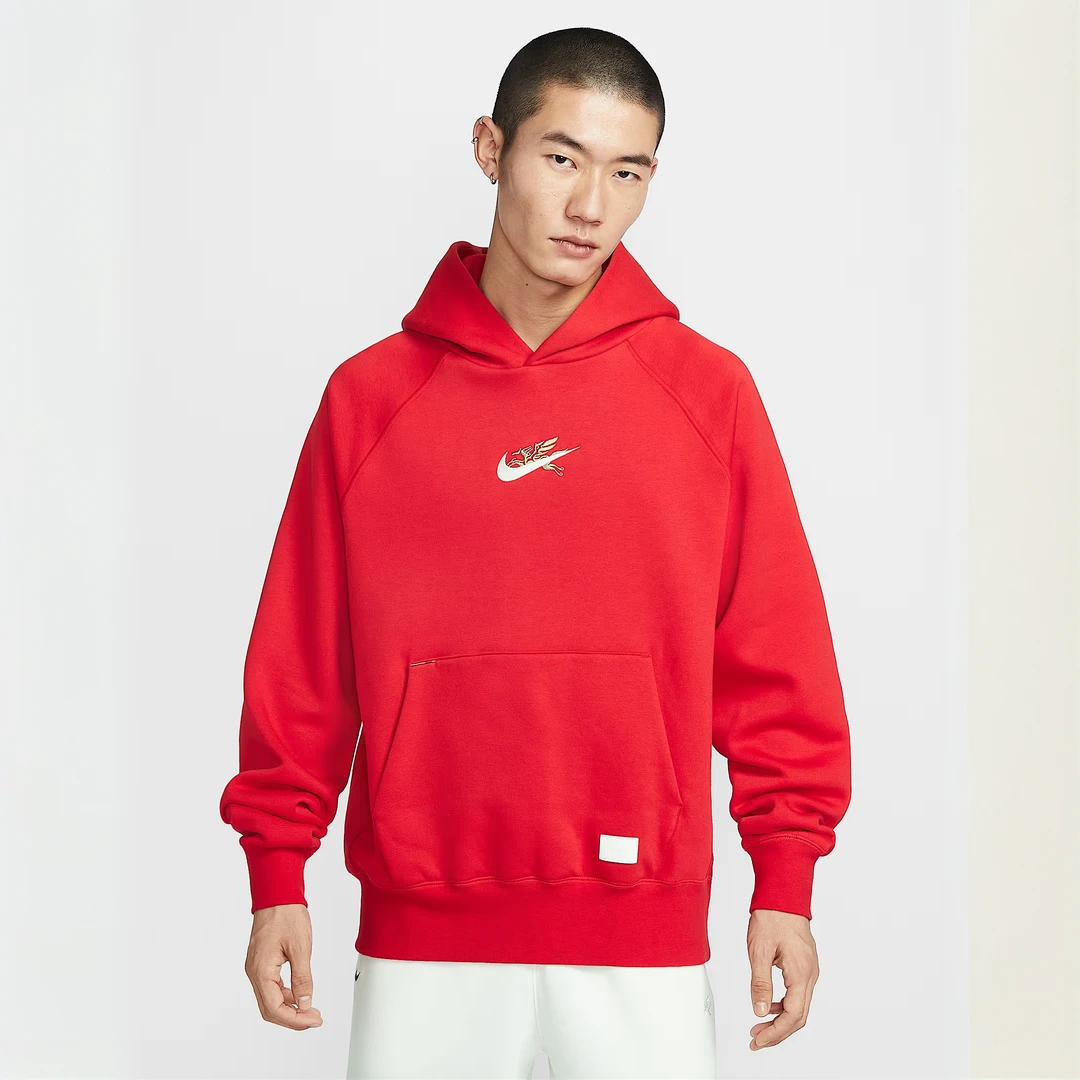 耐克/NIKE男子红色马年新年款运动加绒连帽套头卫衣 IQ3707657