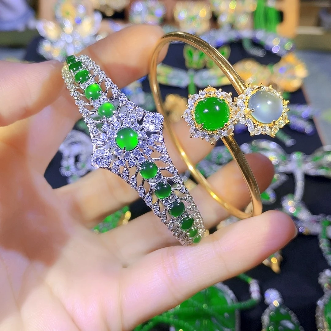 吊坠(不含链)银S925镶嵌翡翠苏*