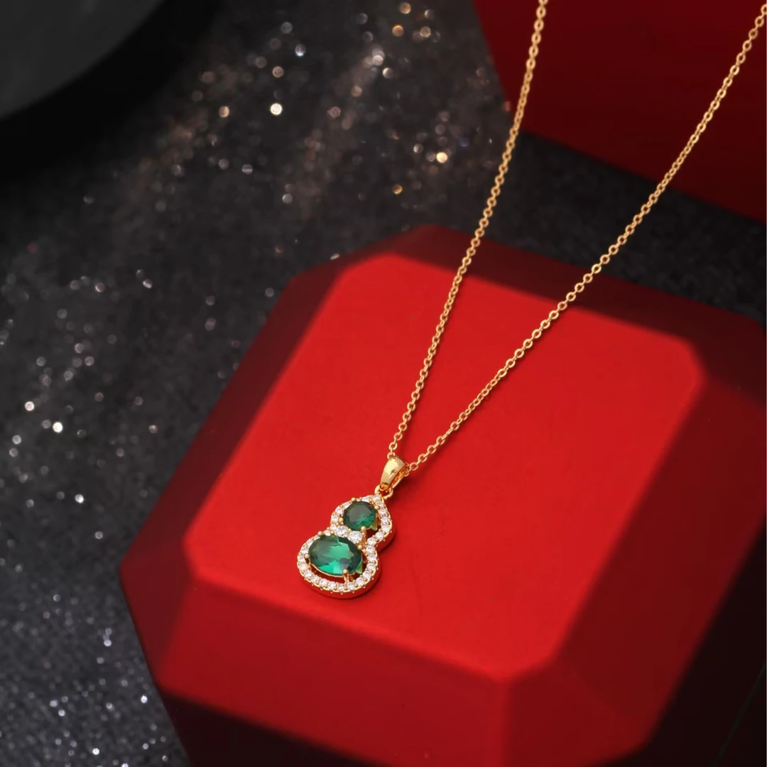 铜合金项链 《货号9381》9060绿色葫芦项链颈链锁骨链（链长40+5）