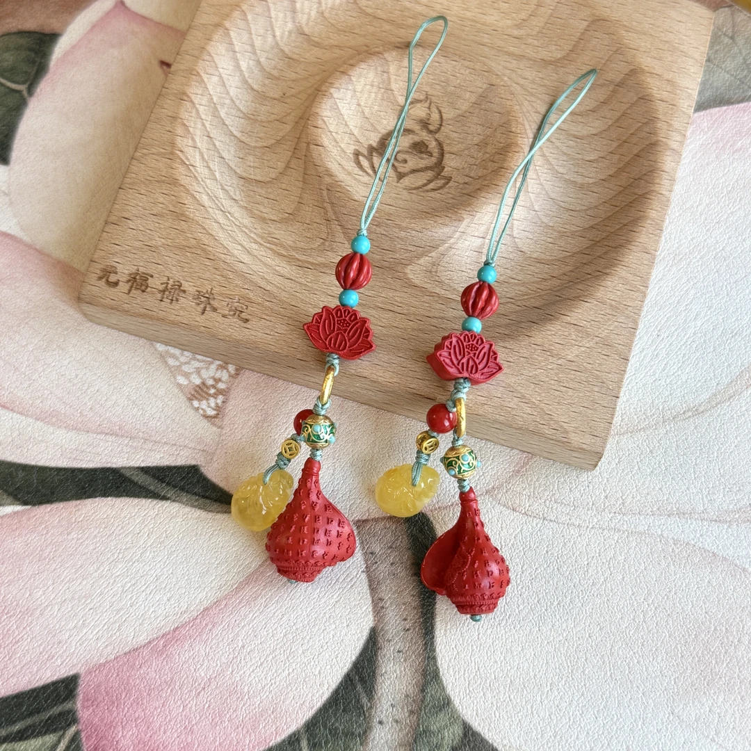含辰砂工艺品【元福禄】天然朱砂海螺手机挂