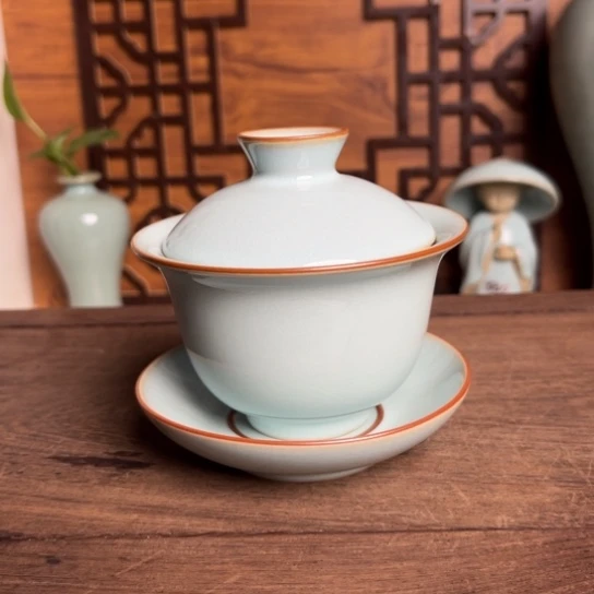 瓶天青原矿釉玉兰三才盖碗福利款