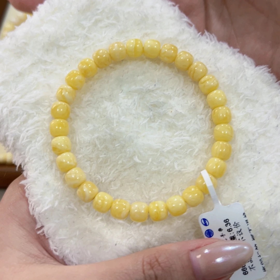 蜜蜡手链未镶嵌丿*生7m全品黄白花老型手串