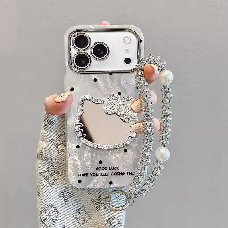 波点KT猫适用苹果17Promax手机壳16Plus新款女15Pro带手链镜头膜