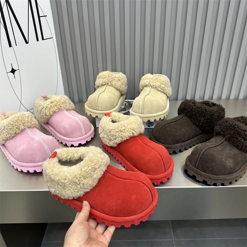 女士女款休闲百搭时尚厚底加绒毛绒保暖冬季毛拖软底加厚秋冬潮鞋