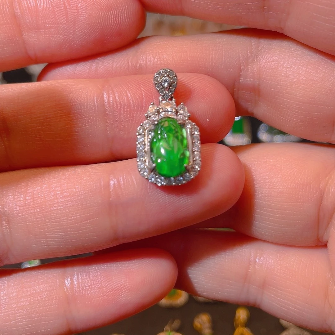 翡翠银S925镶嵌吊坠(不含链)