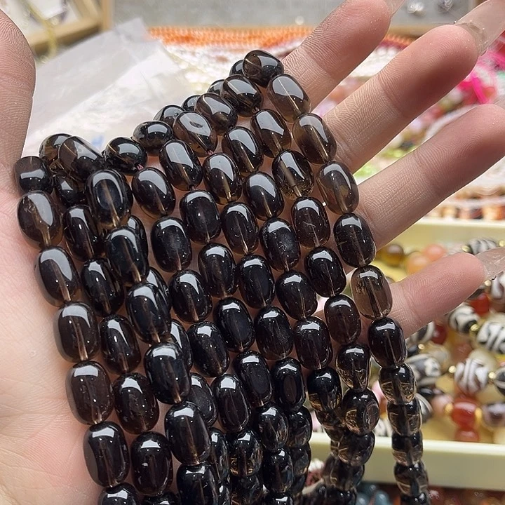 玛瑙/玉髓珠宝半成品未镶嵌一条9mm左右茶晶桶珠