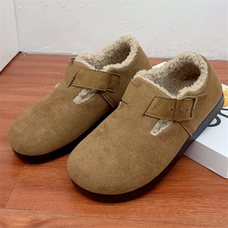 冬季新款老北京棉鞋时尚洋气勃肯女鞋加绒加厚保暖一脚蹬毛毛鞋女