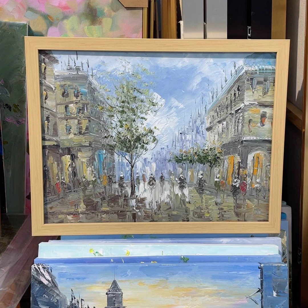 【闪购商品】油画巴黎街景手绘油画含框30×40
