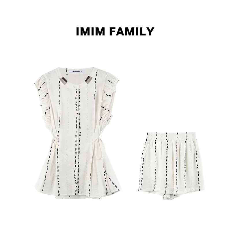 “白桃晚风”浪漫氛围感度假风气质收腰显瘦条纹衬衫短裤时尚套装