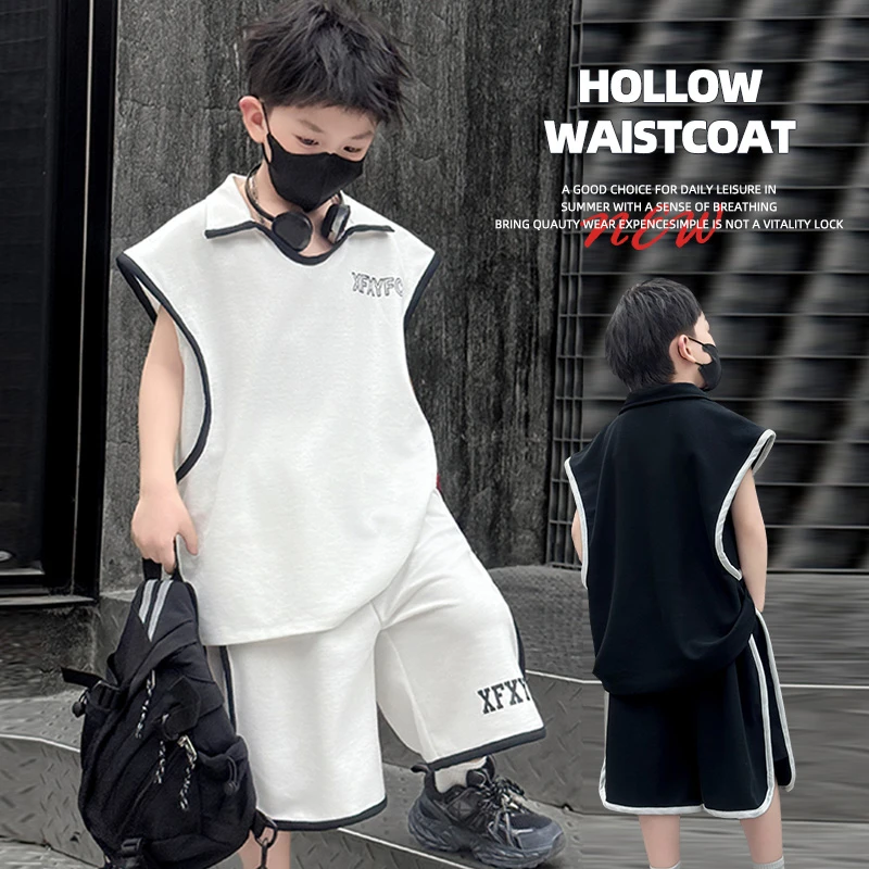 男童套装夏季2025新款儿童洋气韩版无袖背心两件套中大童衣服童装