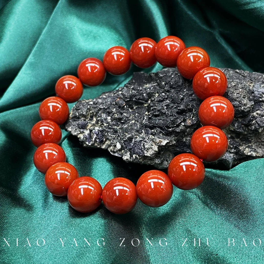【小杨总珠宝】Y8145 精选天然南红玛瑙手串圆珠卡12mm 满肉柿子红