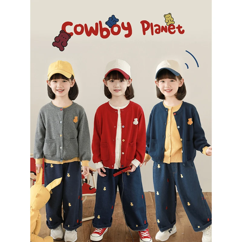 YOEHYAUL/幼悠幼悠【小熊软糖】春贰波女童洋气休闲毛衣开衫 C3235