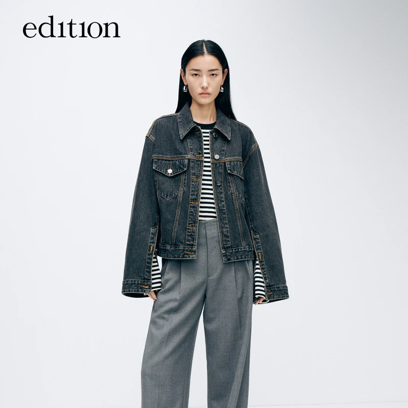 【陈大可】edition开衩宽袖黑色牛仔外套#EBD1COT024