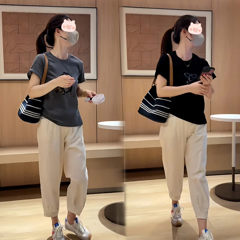 2025年夏季新款简约穿搭一整套时尚百搭上衣短袖搭配宽松休闲裤女