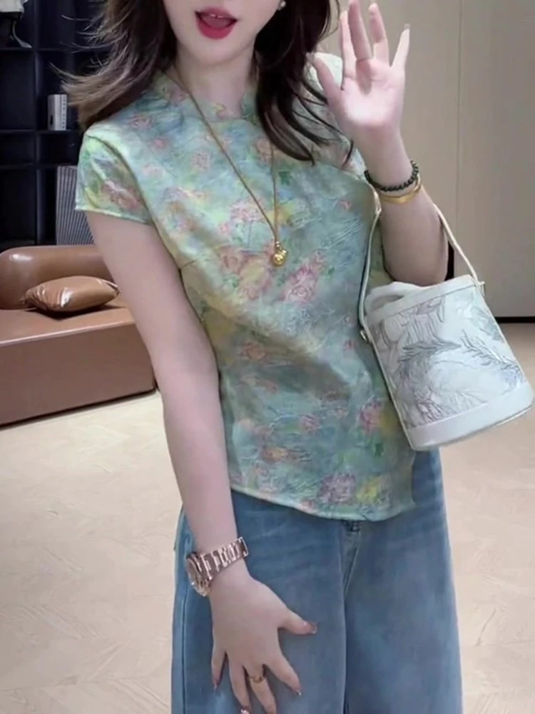 新中式国风斜襟盘扣不对称款上衣女装夏季新款高级感时髦洋气上衣