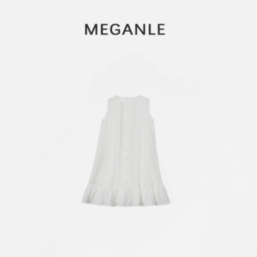 【小确幸】MEGANLE 设计感气质压褶荷叶边拼接无袖连衣裙2025113