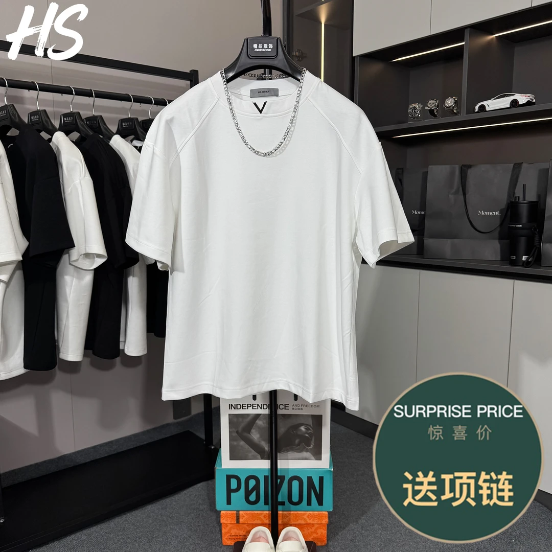【超显肩宽V型金属标设计】夏季新款男士短袖T恤高级感宽松半袖简约