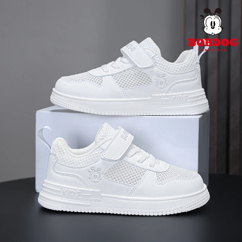 巴布豆儿童小白鞋校园演出白色运动鞋子春夏季单网镂空休闲跑步鞋