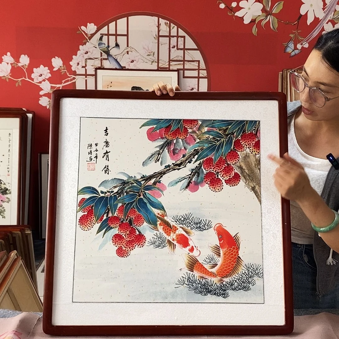 国画手写手绘带框包邮62✖️62