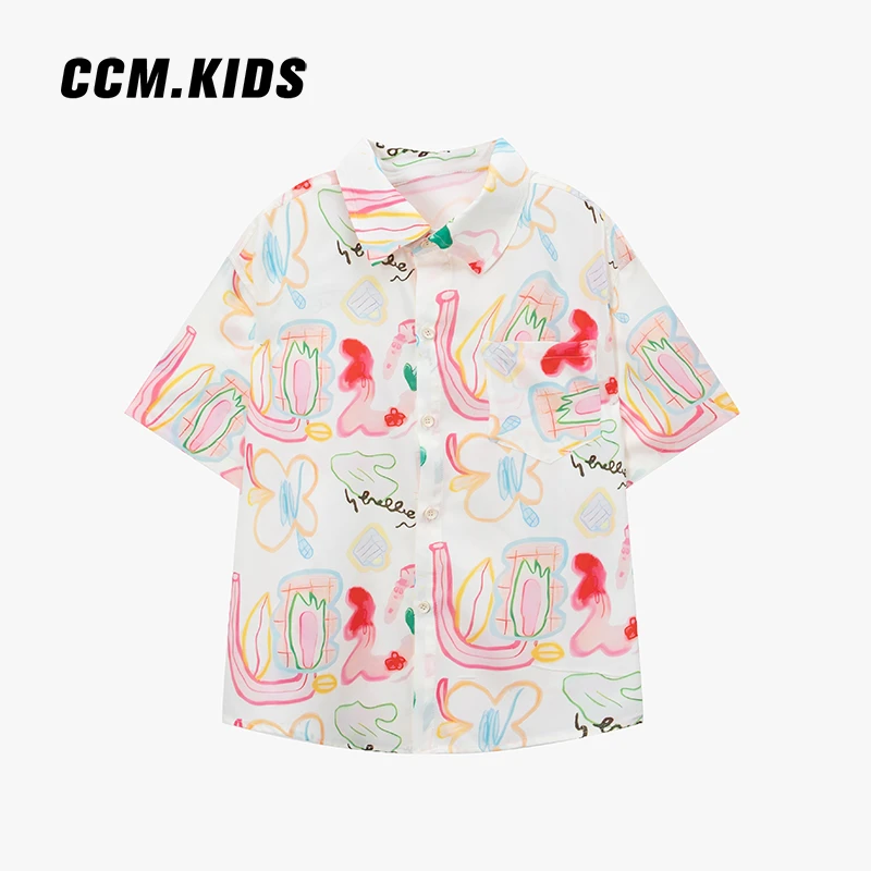 现货【抽象艺术】男童衬衫夏儿童休闲衬衫印花ins短袖潮流Y570312
