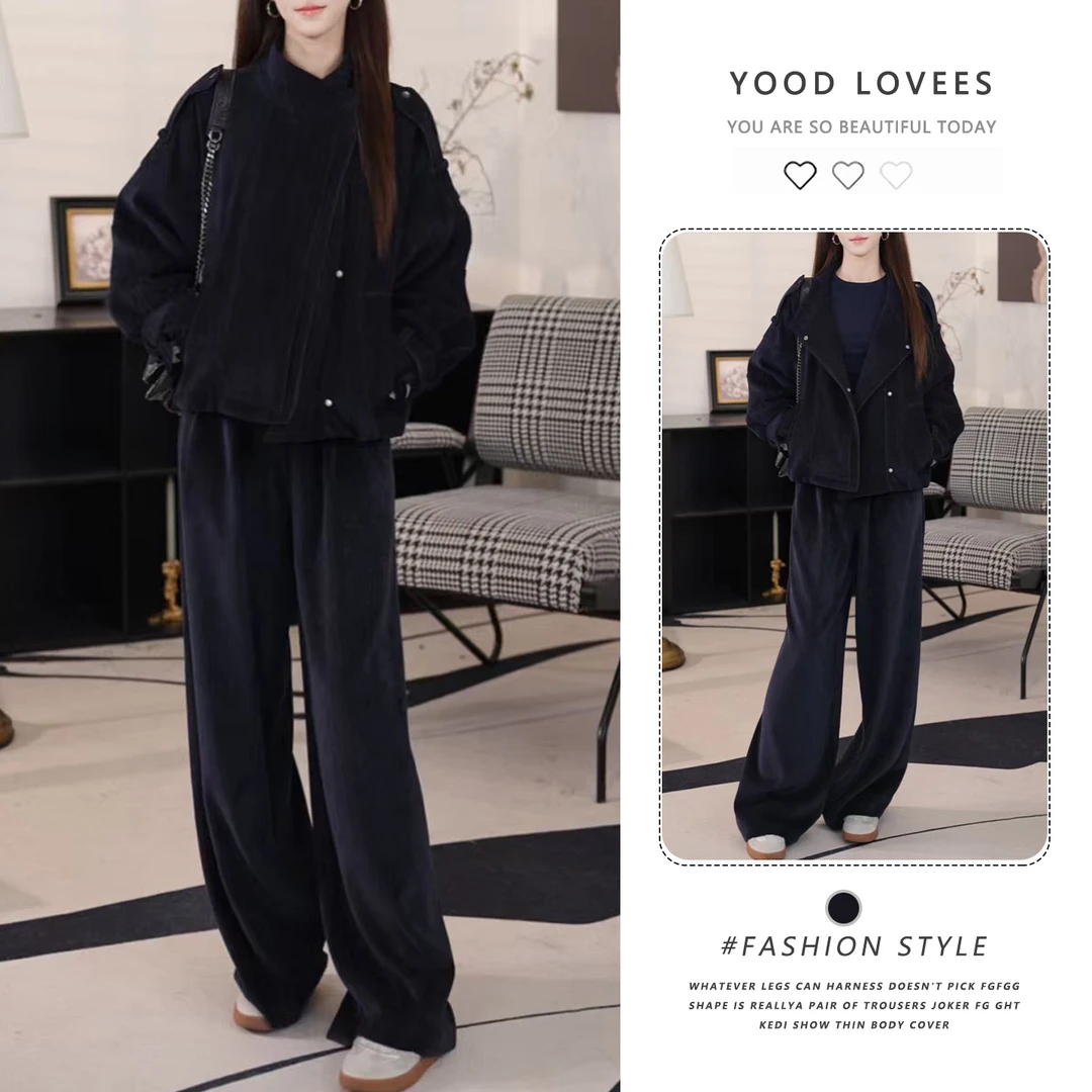 高级感2025冬季新款不规则长袖纽扣棉服外套女直筒阔腿长裤两件套