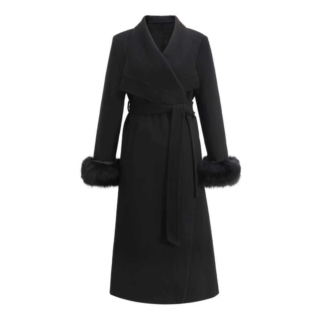 【LULU定制】25新款狐狸毛毛袖羊驼绒绵羊毛秋冬大衣设计款毛袖款