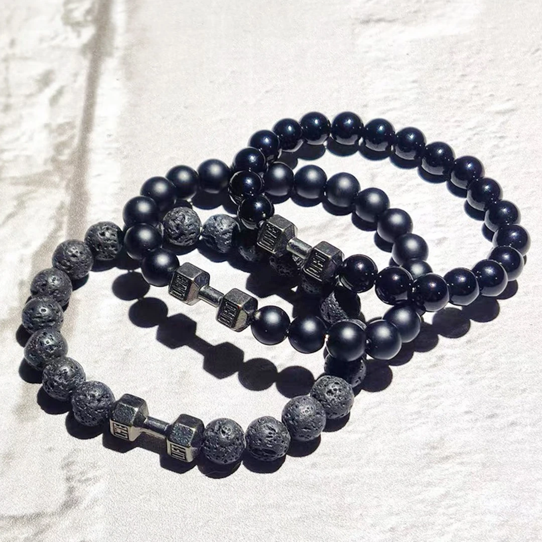 铜合金亚克力手链 复古男潮流手链哑铃串珠不掉色手串配饰饰品