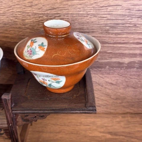 人**半手绘茶杯盖碗壶承陶瓷