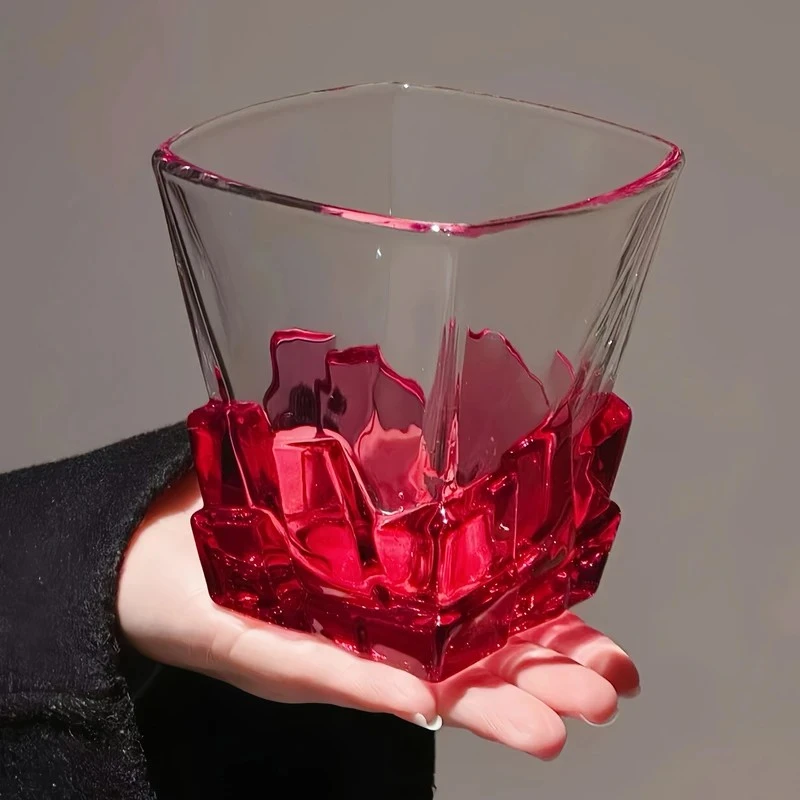 轻奢玫红冰块杯酒杯创意威士忌杯高级感限定杯家用高颜值洋酒kfv