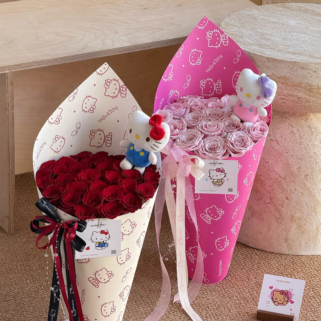 加厚KT小猫包装纸可爱造型纸冰淇淋花束包花纸鲜花包装材料资材