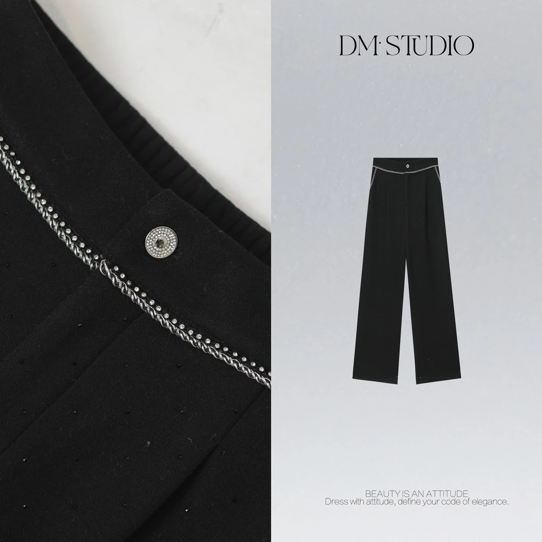 DEDM•STUDIO/精致感气质显瘦满天星烫钻拖地长裤2512KZ/W89768-2
