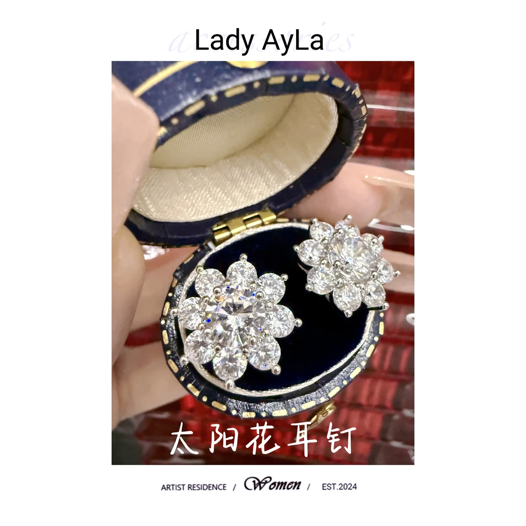 925银合成锆石耳饰 气质复古法式复古太阳花耳钉AL2227
