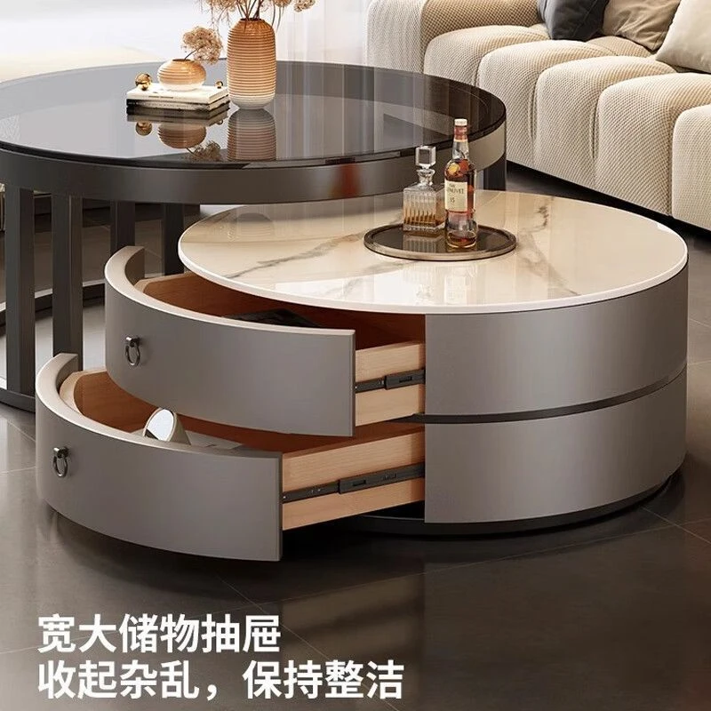 岩板茶几客厅家用简约现代小户型组合新款轻奢北欧大理石网红圆形