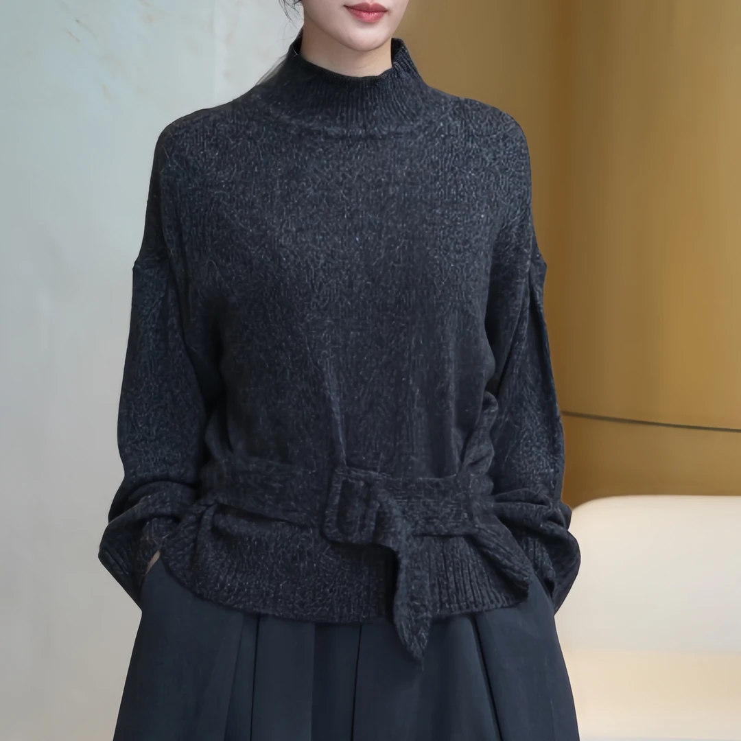 沐光日' 系带花纱针织上衣