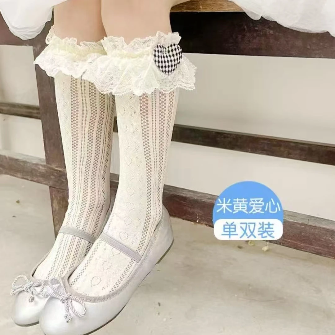 儿童春夏季透气可爱卡通薄款女童洛丽塔公主花边中筒袜