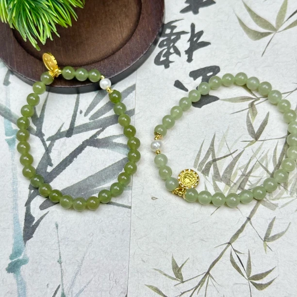 YWF314和田玉冰底晴水手串6mm+多样性发其一