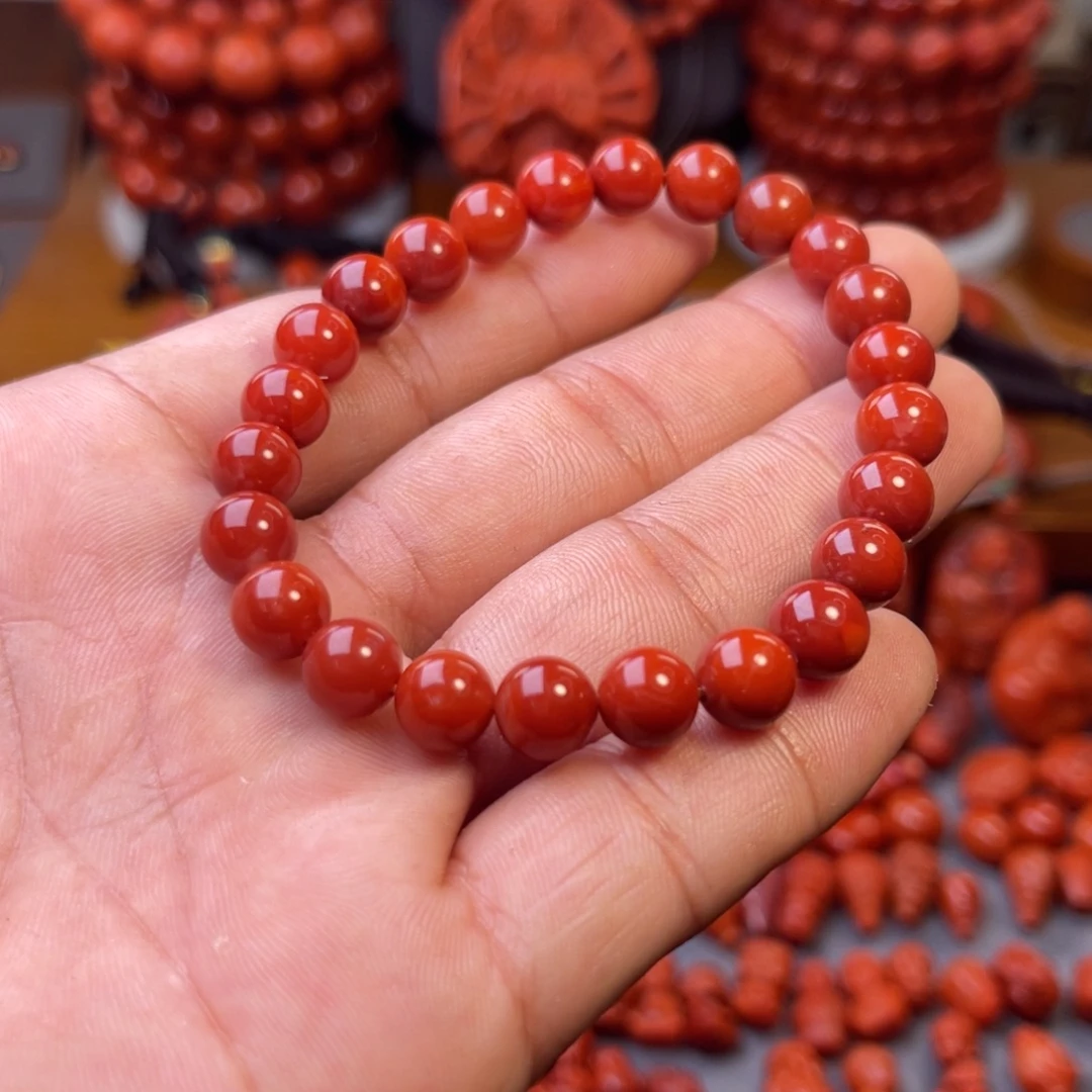 南红玛瑙未镶嵌川料精工圆珠手串牛血红卡8mm
