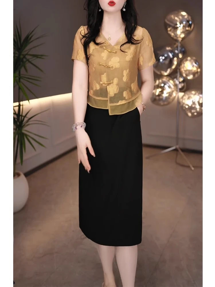 M1696 夏装两件套2025年时尚新款中国风休闲气质显瘦轻奢妈妈装女