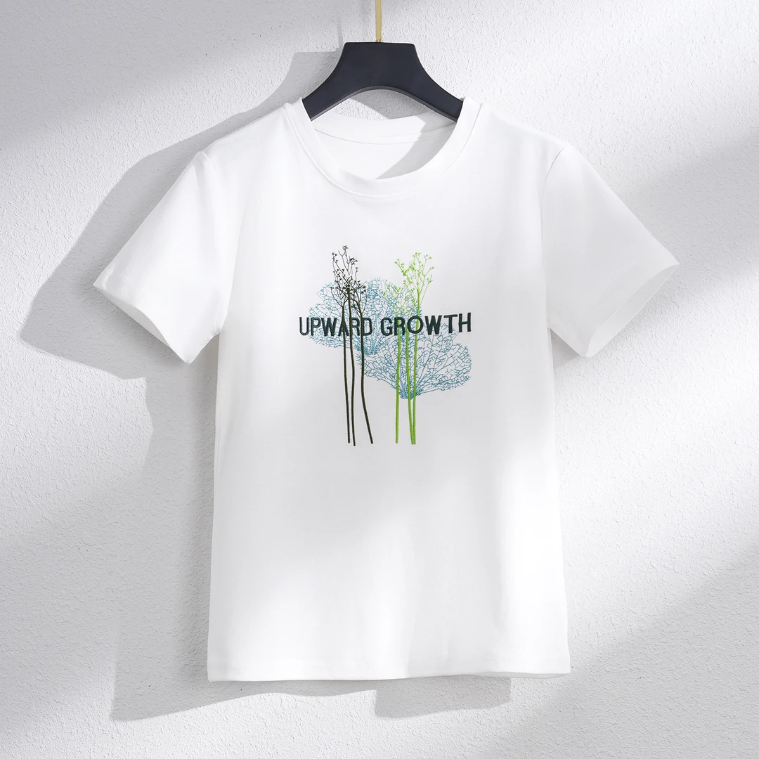 【夏季新款】时尚刺绣休闲简约显瘦舒适百搭短袖T恤CC5687  衣长60