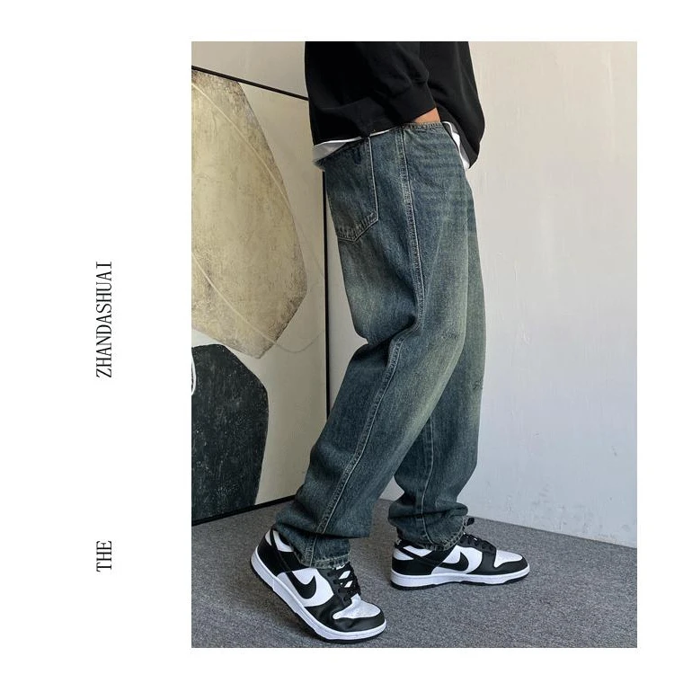 胖子春秋款美式牛仔裤男款爆款2025新款直筒裤宽松阔腿裤大码男装