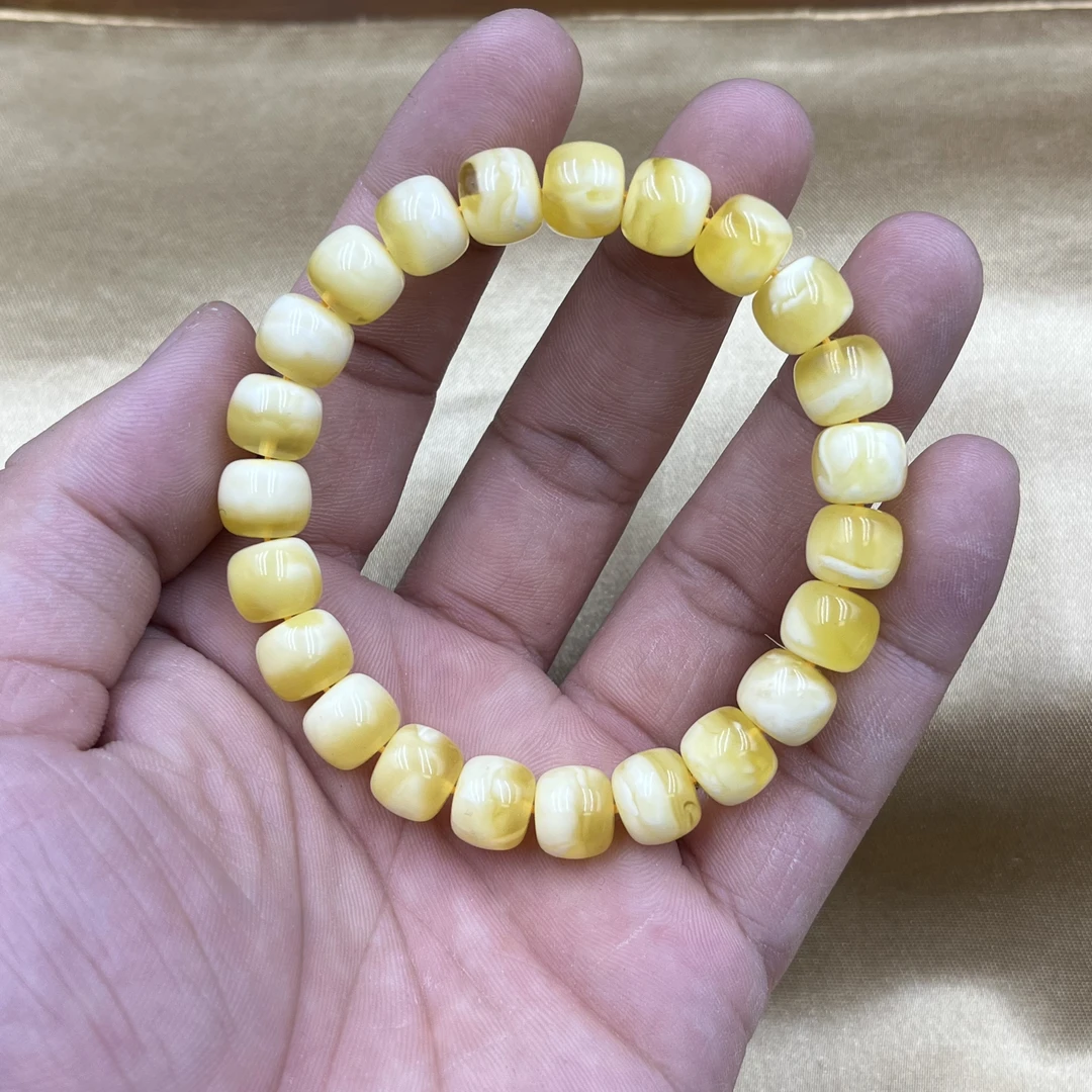 原矿高品质俄料蜜蜡手串 尺寸9.8 一层金色浓白蜡 颗颗聚宝盆