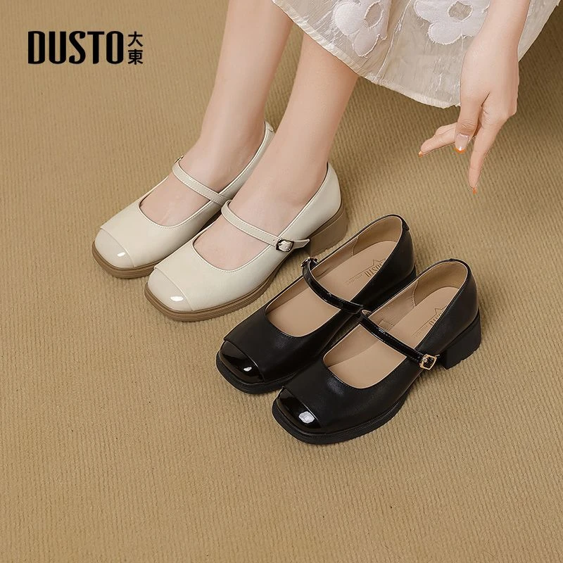 大东复古中跟玛丽珍女鞋2025爆款浅口法式舒适女鞋百搭小皮鞋0204