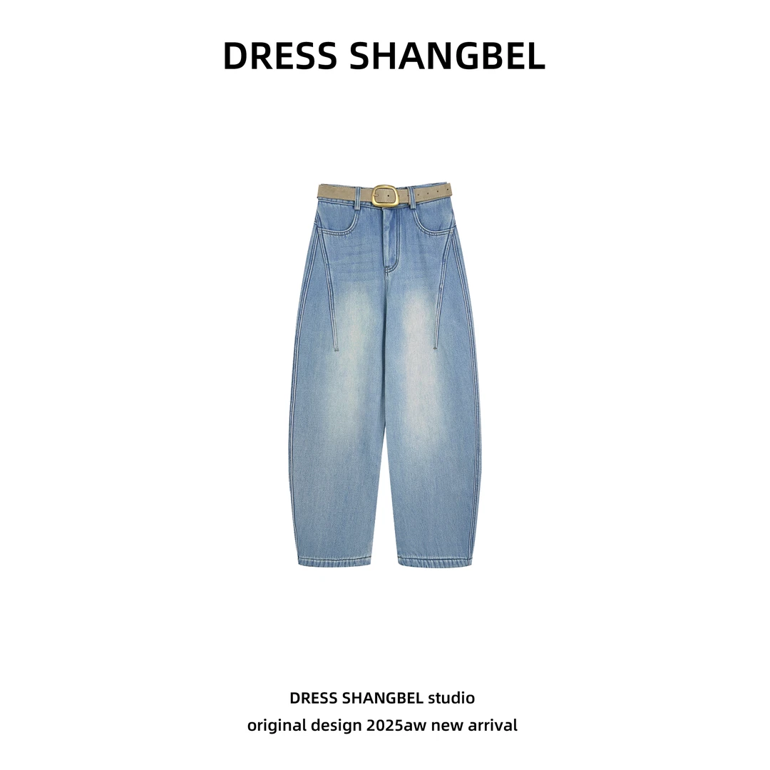 DRESS -秋冬季新款C63设计师时尚潮流百搭加绒牛仔阔腿裤6180H