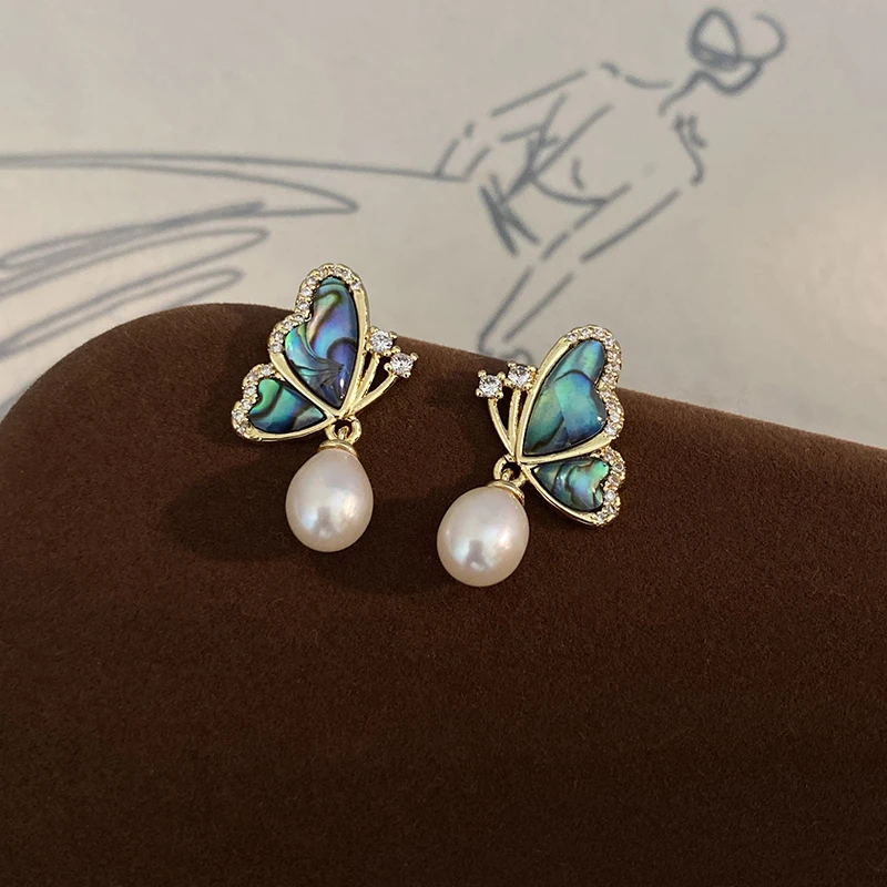 天然淡水珍珠耳饰法师复古高级感蝴蝶耳环女气质小众设计感耳钉