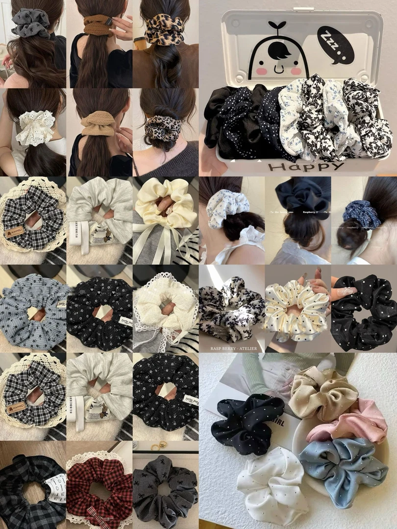 发圈韩系复古碎花学院高级感慵懒马尾丸子头扎发头绳发饰F1