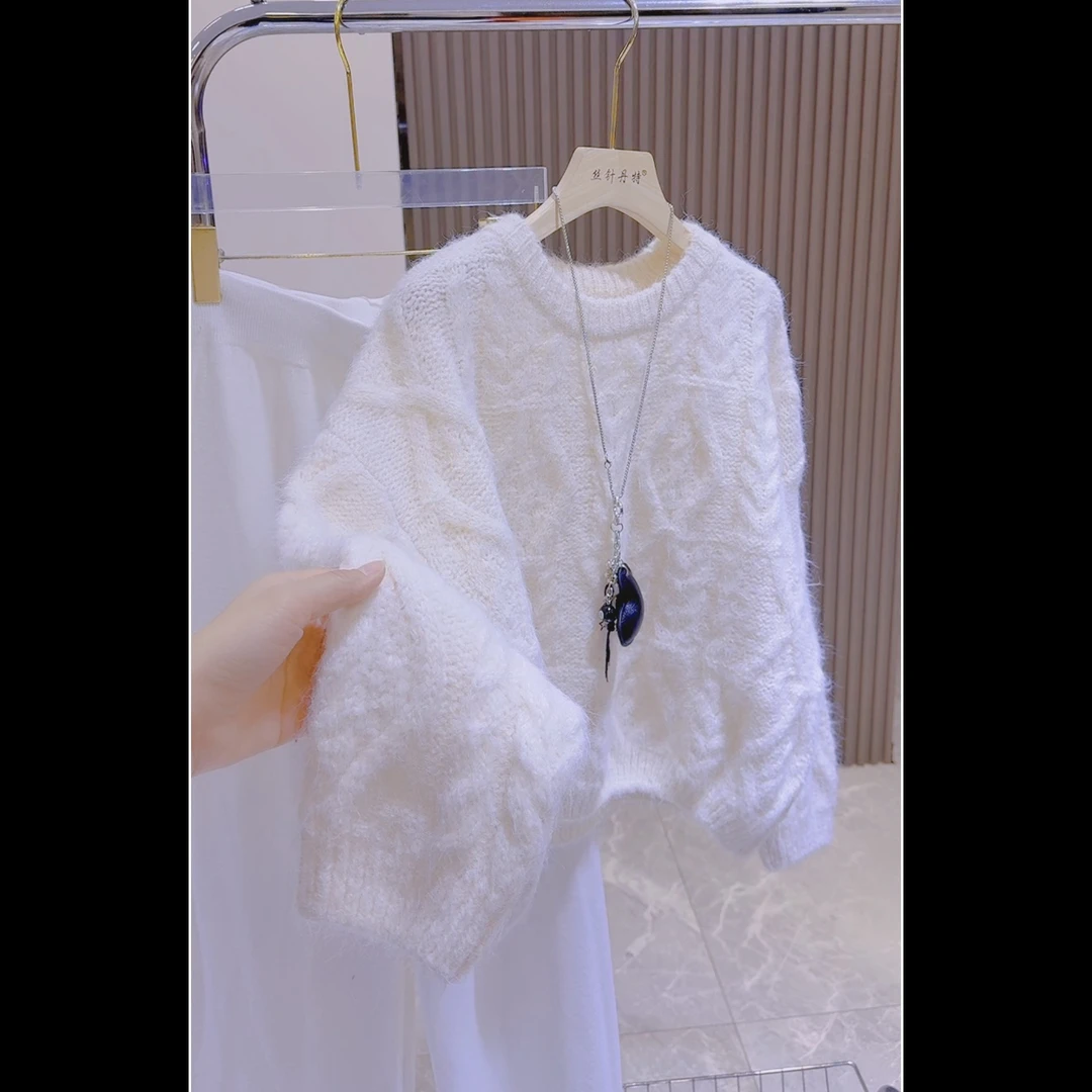 韩系黄色软糯套头麻花毛衣女秋冬新款慵懒风温柔甜美毛针织衫上衣